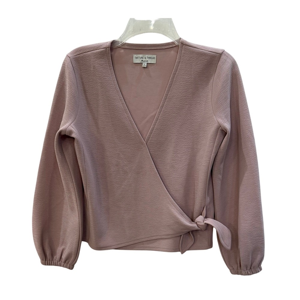 Madewell Texture & Thread Wrap Top Dusty Rose Long Sleeve Tie Blouse Small
